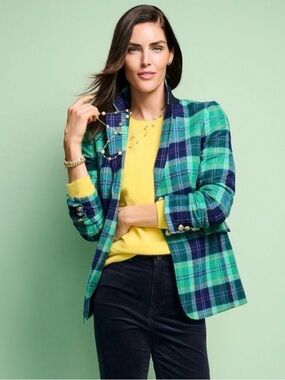 Talbots Green & Navy Plaid Tailored Blazer